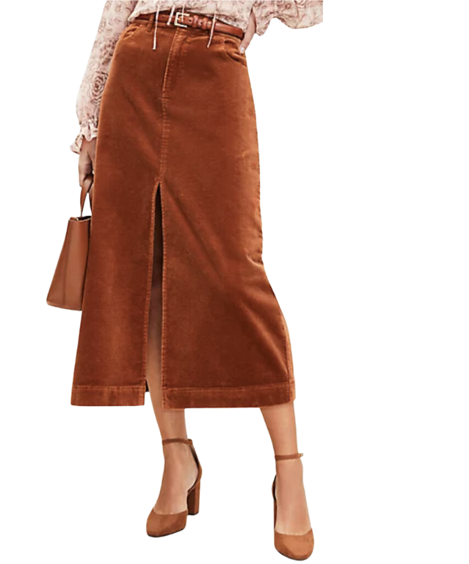Corduroy Front Slit Midi Skirt